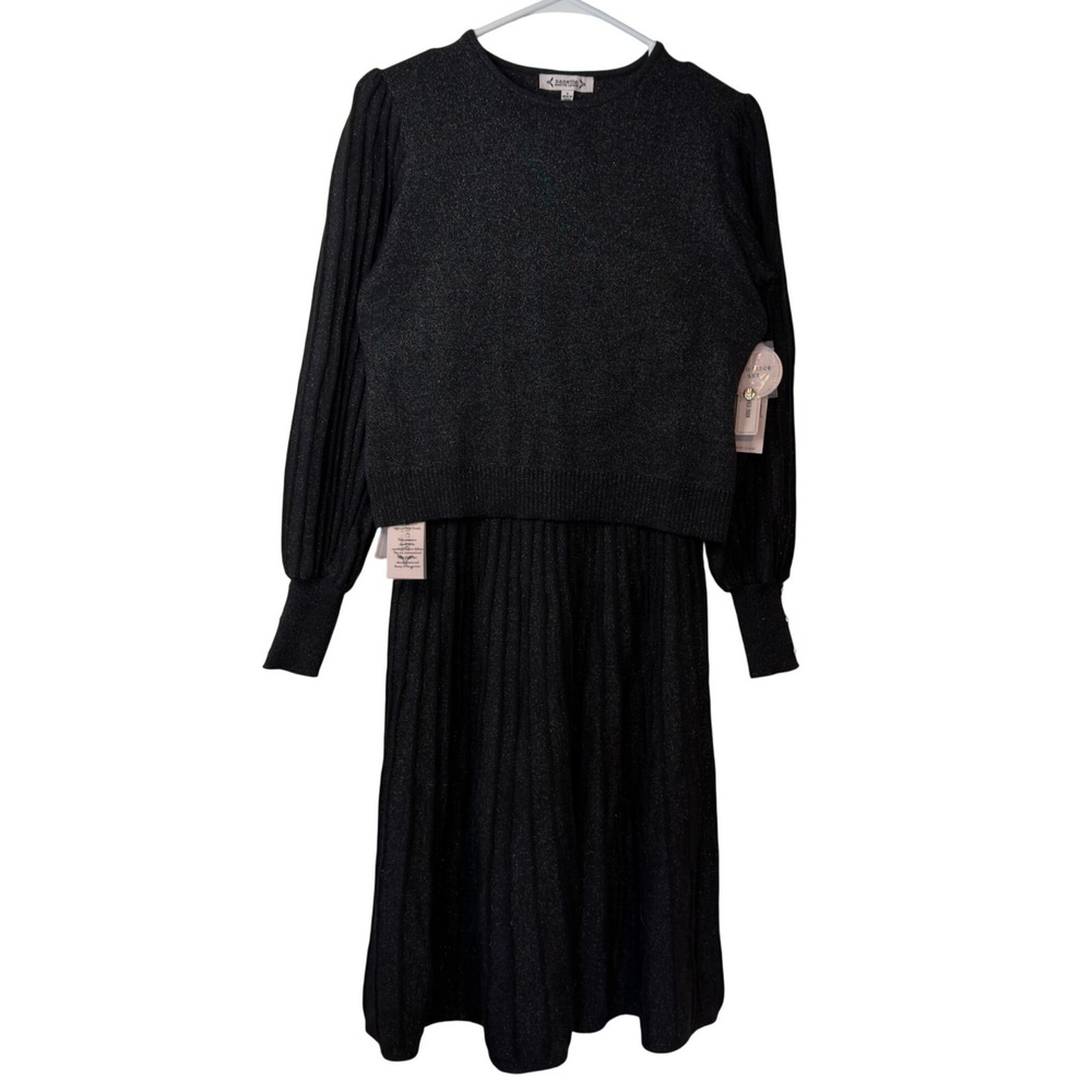 Nanette Lepore 2 Piece Set Knit Pullover Top and Midi Skirt Size S Puff Sleeve